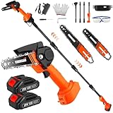 Cordless Pole Saw, 2-in-1 High Branch Saw & Handheld Garden Chain Saw, Electric Extension Chainsaw with 2*1.5AH Battery, 2.3m Long Reach Telescopic Pole Pruner ,150° Adjustable Head for Tree Trimming