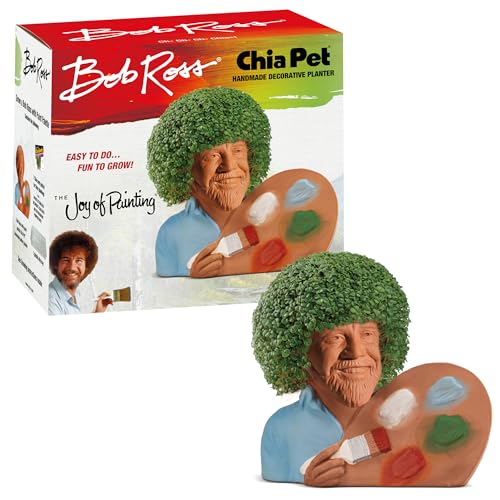 Chia Pet Bob Ross with Palette, Seed Pack Included, Decorative Pottery Planter, Easy to Do and Fun to Grow, Novelty Gift, Perfect for Any Occasion