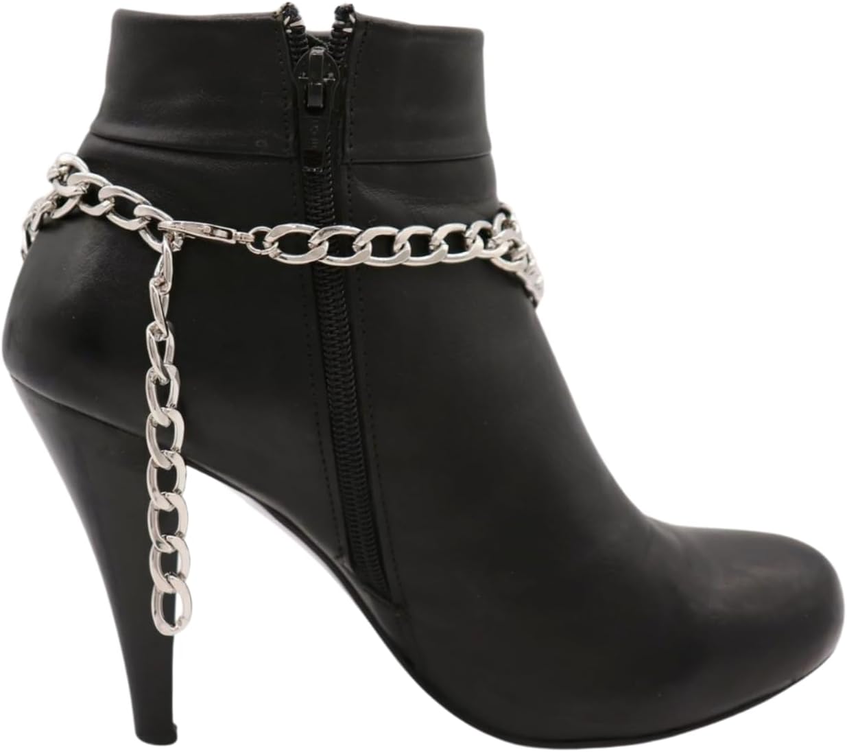 Women’s Boot Chain Bracelet Set (2PCS) – Silver-Tone Wave Charm Anklets With Rhinestone Bling Shoe Anklet A PAIR 11"-15" BC16