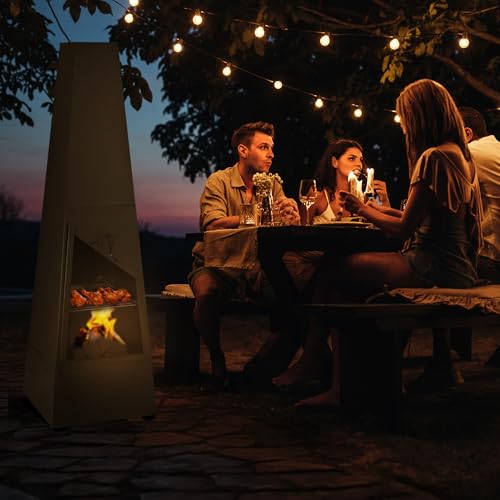 Relaxdays Gartenkamin mit Grillfunktion, HBT: 149x44,5x44,5 cm, Funkenschutz, Aschekasten & Schürhaken, Kamin, schwarz