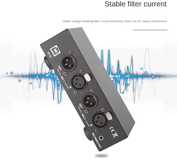 USB Dual Mixed Output Phantom Power Supply Black Audio Interface Metal for Condenser Microphones Music Recording Equipment