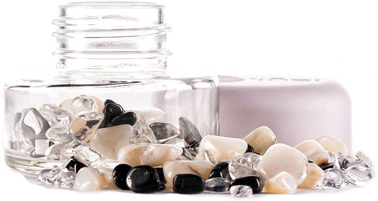 VitaJuwel Crystal Jar YIN YANG with Black Tourmaline, Milk Opal & Clear Quartz for Balance (Water Stones)