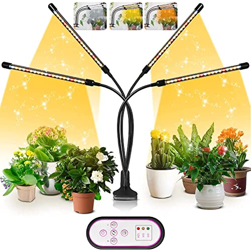 Senelux Lampe de croissance pour plantes d'intérieur, 80 LED à 4 bras, lumière de croissance pour plantes d'intérieur, 4/8/12 h, 10 niveaux à intensité variable, pour serre hydroponique