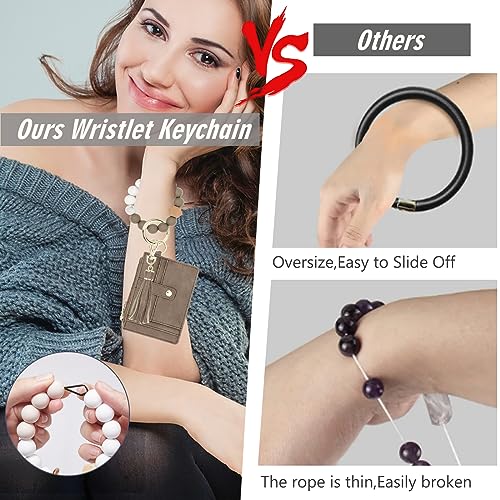 Image of KNGITRYI Wristlet Wallet for Women,RFID Keychain Wallet with Beaded Strap | 8 Card Slots,ID Window,Zipper Pocket,Leather Tassel,Compact Design