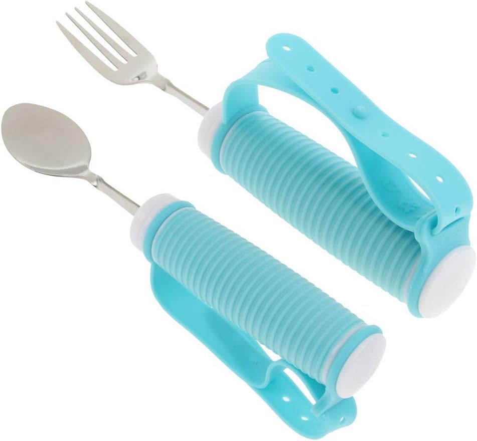 Kit Forchetta E Cucchiaio Adattivi per Tremori alle Mani - Posate Pieghevoli con Cintura A Mano - Aiuto Alimentare per Anziani Parkinson E Artrite
