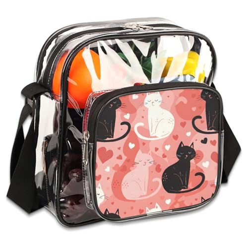 Clear Crossbody Bag Stadium Approved Cats Transparent Bag for Festivals, Sports Events, Concerts,Beach Bag for Women Men Clear Purse with Front Pocket Messenger Bag with Adjustable Strap