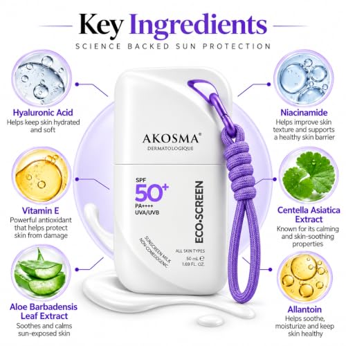 AKOSMA Eco-Screen Sunscreen Milk SPF 50+ PA++++ 50ml - Image 3