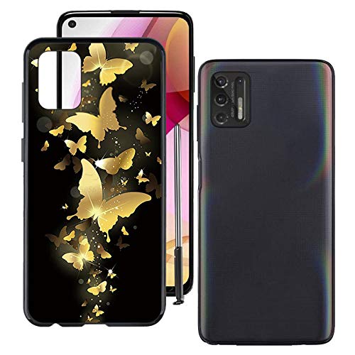 Phone Cover for Motorola Moto G Stylus 2021 (6.81), ZXLZKQ Black Bumper Shockproof Cover, Full Drop Protection Case, Ultra-Thin Soft Silicone TPU Back Protective Cover - Golden Butterfly