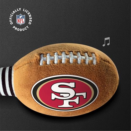 Image of San Francisco 49ers Plush Football Rattle by Smilo - Officially Licensed NFL Baby Rattle Toy - Soft Baby Rattle with Bell - for Babies and Toddlers from 3 Months
