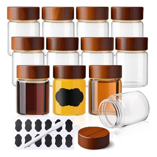 BPFY 12 Pack 2oz Glass Shot Bottles with Caps, 60ml Borosilicate Wellness Shot Glass Bottles, Dishwasher & Freezer Safe, Reusable Ginger Shots Jars with Lids for Juicing