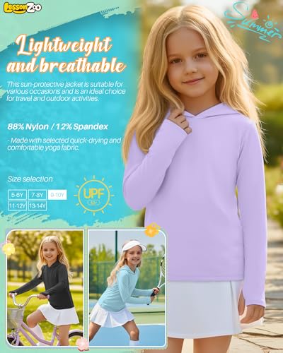 Image of 3 Pack Girls Sun Protection Swim Shirts UPF 50+ Long Sleeve Rash Guard Lightweight Quick Dry Hoodies with Thumbhole
