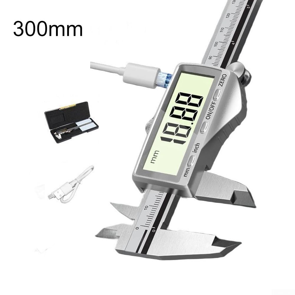 Wiederaufladbarer Digitaler Messschieber Edelstahl USB-C Großes Display 0 01mm Präzision Langlebig 150mm 200mm 300mm Industrie Messgerät für professionelle Anwendungen(F)