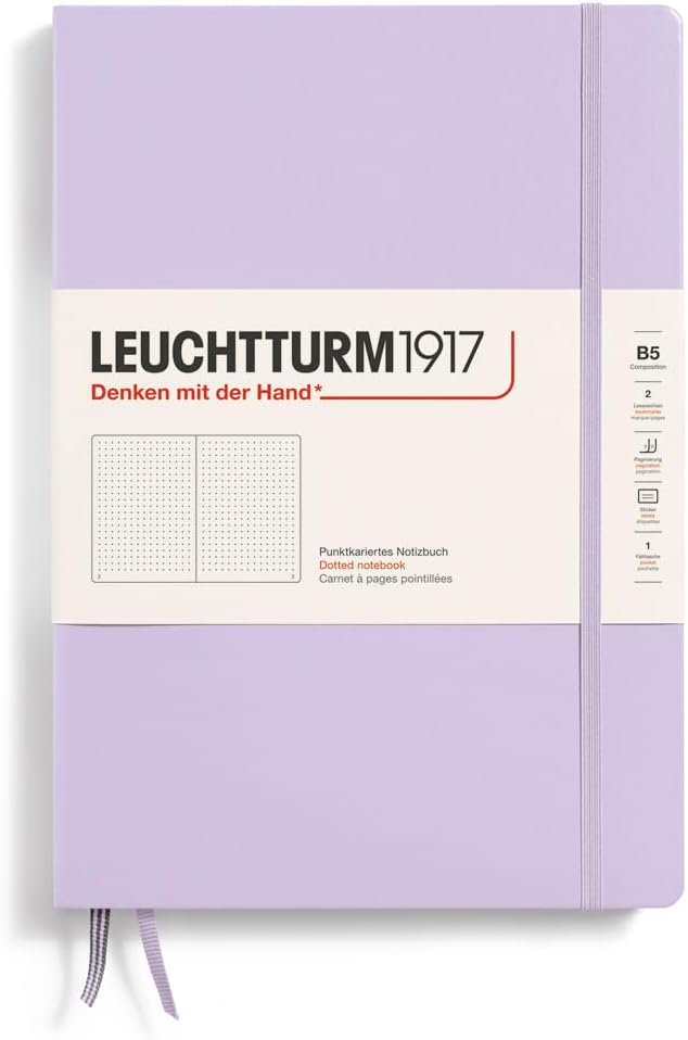 LEUCHTTURM1917 - Notebook Hardcover Composition B5-219 Numbered Pages for Writing and Journaling (Lilac, Dotted)
