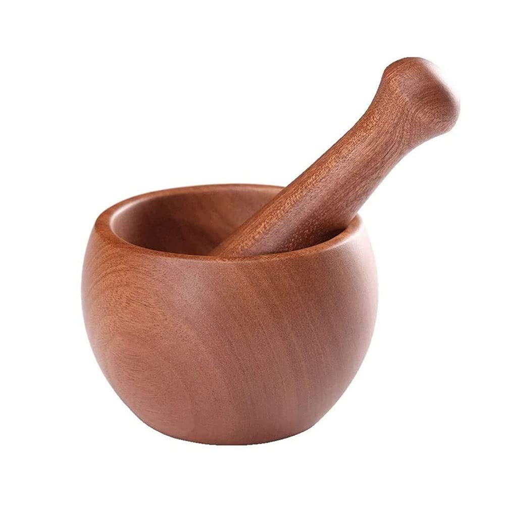 Juego de mortero y Maja de ébano Natural: Cuenco para Guacamole con Exterior Pulido, Elegante Molinillo y triturador Oscuros, con raspador de tapete de Silicona