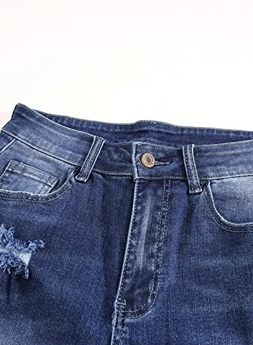 Sidefeel Womens Ripped Denim Bermuda Shorts Distressed Raw Hem Jean Shorts Us6 Blue #TOP5