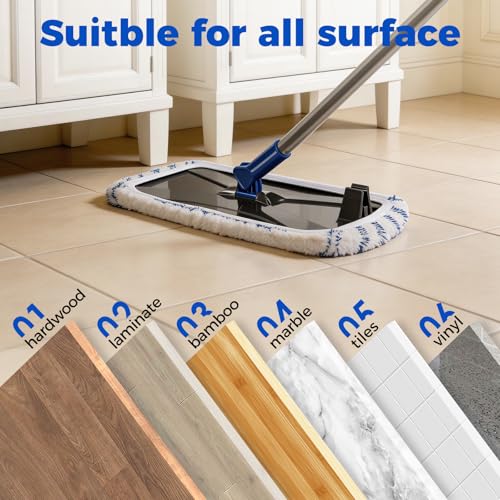 Masthome Extra Large Microfiber Mop for Floor Cleaning, 16“ Flat Mop with 5 Pad for Wet & Dry Use, Dust Mop for Hardwood Laminate Tile Ceramic, 1 Cleaning Scraper Included-Blue by Masthome - Image 9