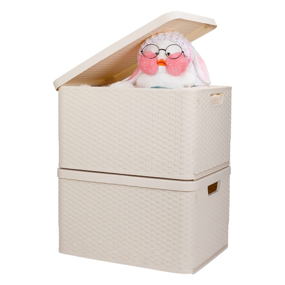 Kestbon Folding Plastic Storage Bins with Lids, Large Stackable Storage