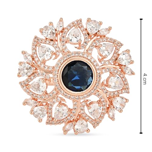 Image of I Jewels Rose Gold Plated Valentines Special Stylish Fashionable Design Floral CZ American Diamond Adjustable Finger Rings For Women & Girls (FL241)