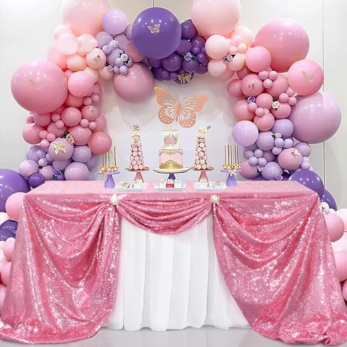 Image of B-COOL Sequin Tablecloth 50x80 Inch Sparkly Table Cloth Hot Pink Sequin Table Cloth Overlays for Party Decoration Christmas Wedding Dinner Linen