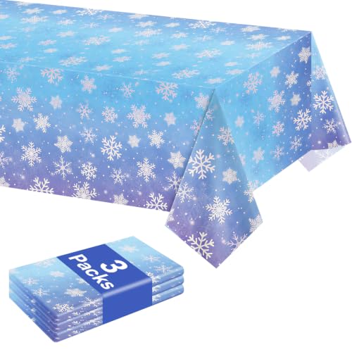 mwellewm 3 Pc Winter Frozen Tablecloth Blue and Purple Snowflake Tablecloth