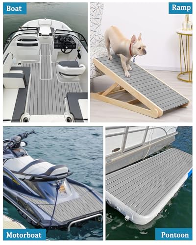 Image of KXKZREN Boat Flooring EVA Foam Decking Sheet Faux Teak Marine Mat Non-Slip Boat Carpet Self-Adhesive Flooring for Jon Boats Motorboat RV Yacht Kayak Swim Platform