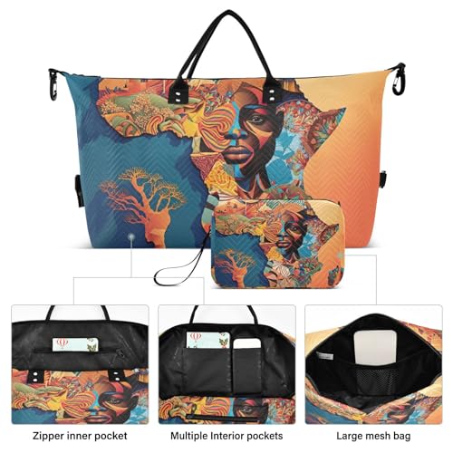 Duffel Bag Set with Toiletry Bag for Travel Gym Sport, Luggage Sleeve Weekender Bags Carry on Overnight Bag-Art African Map Print2