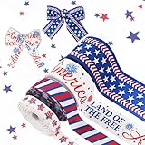 Generic 4 Rolls Patriotic Ribbon July 4th Ribbon Blue Red Star Grosgrain Ribbon 4th of July Decoration Ribbon for Gift Wrapping Party Supplie Decor