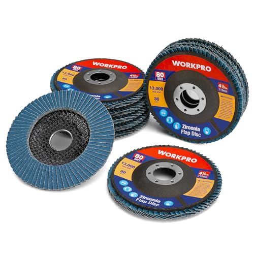 WORKPRO 10-Pack Flap Discs, 4-1/2-inch, Arbor Size 7/8-inch, T29 Zirconia Abrasive Grinding Wheel and Flap Sanding Disc, Includes 80 Grit 80 Grit 10.0