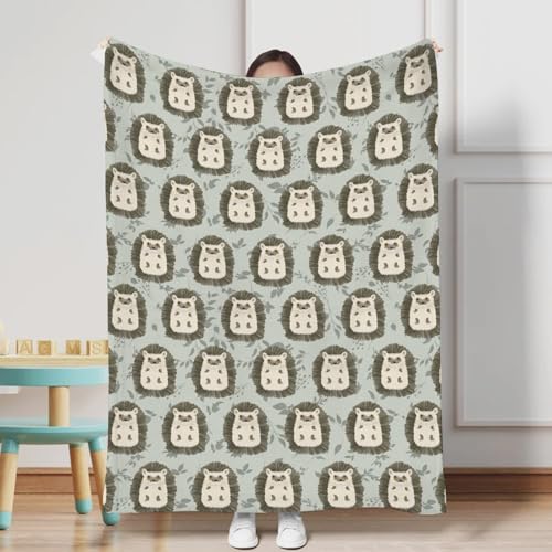 Image of Cute Hedgehog Green Leaves Baby Blanket for Boys Girls Hedgehog Animal Flannel Swaddle Blanket Soft Receiving Blankets for Nursery Stroller Toddler Bed Baby Carseat Crib Playmat 40x50