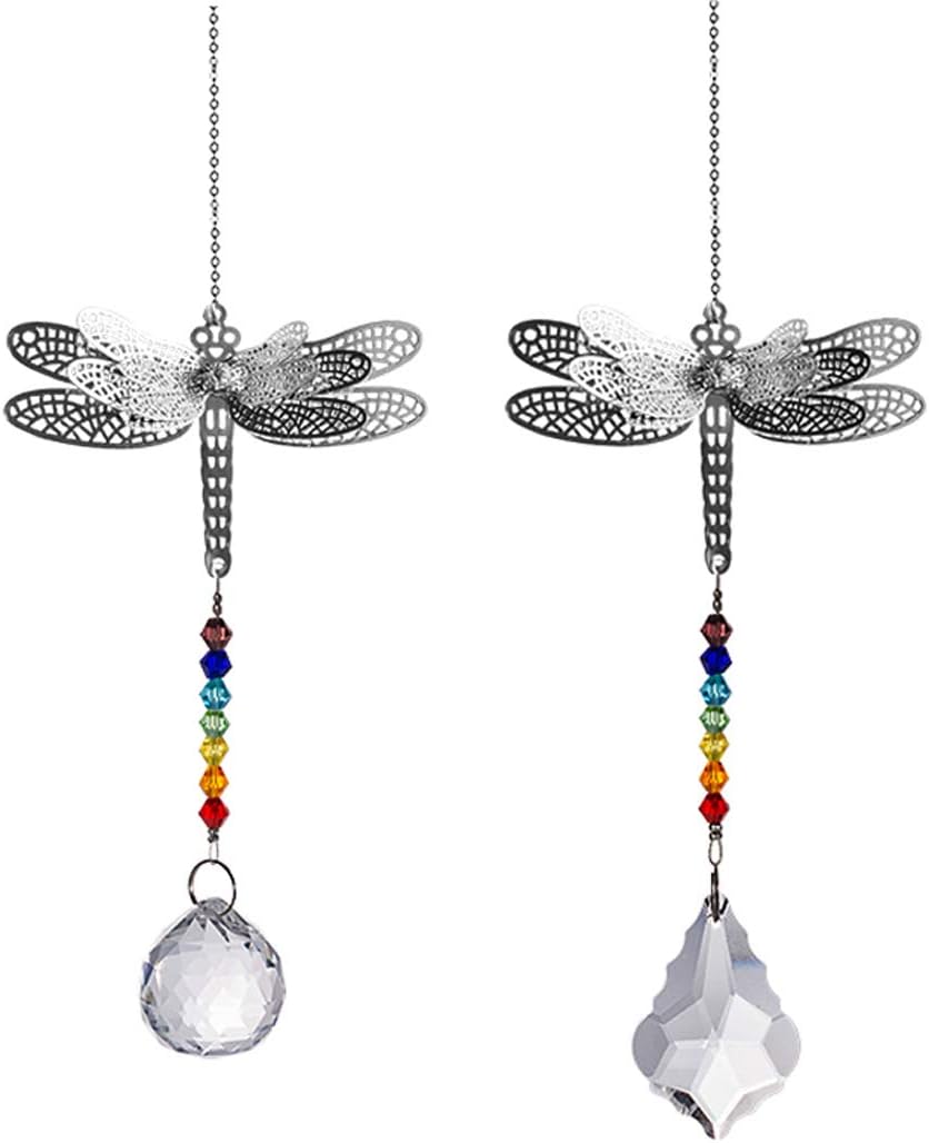 Crystal Suncatcher Chakra Colors Beads Dragonfly Window Hanging Ornament Rainbow Suncatcher,Pack of 2 for Hanging Window,Garden,Wedding,Home