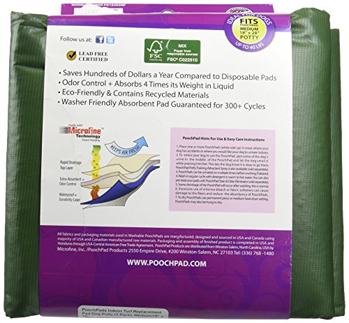 Pooch Pads Indoor Turf Replacement Pad Dog Potty (3 Pack), Medium/18" X 28" #TOP1