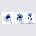Wieco Art Fleurs abstraites bleues 3 Panneaux Giclee Canvas Imprimes Mur Art Photos modernes Artwork pour salon Chambre et décorations de maison