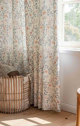 Rideaux Floraux de 96 Pouces en coton beige imprimé style lin effet toile de jute CLSDRZC