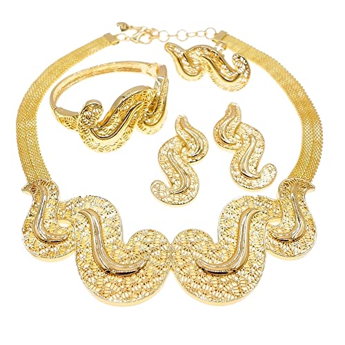 Juego de joyas de oro italiano 18k Yulaili pendientes collar pulsera anillos de novia