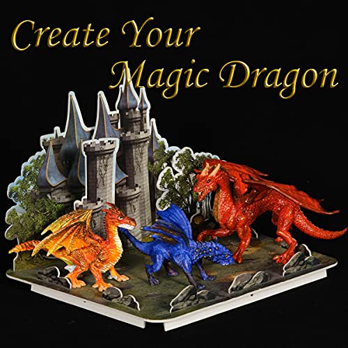 Kids Arts Crafts Set - Dragon Toys Painting Kit With 3 Dragons Figurines And 3D Jigsaw Puzzle Castle, Best Tween Paint Gift To Create Own Powerful Dragon #TOP2