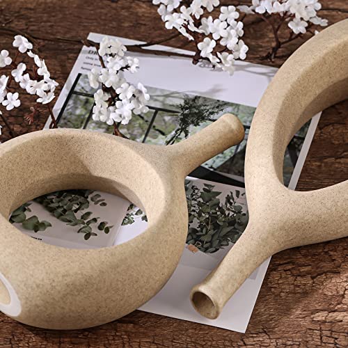 Matte Beige Ceramic Vase Japandi Sandstone Stylistic Home Decor, Tan Circle Vases With Hole, Neutral Rustic Centerpiece Table Decorations Flower Vase, Minimalist Vase Farmhouse Dinner Table Decor #TOP3