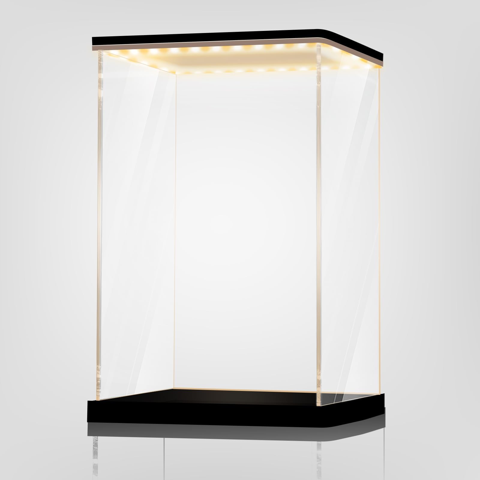 Clear Acrylic Display Case with Light, Assemble Vertical Display Box Stand with Black Base, Dustproof Protection Showcase for Collectibles Memorabilia Figurines (7.9x7.9x13.8inch;20x20x35cm)