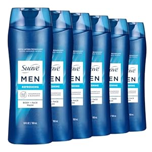 Suave Men Moisturizing Body & Face Wash, With Cedarwood and Mandarin Scent, No Parabens, No Phtahaltes, 18 Oz Pack of 6