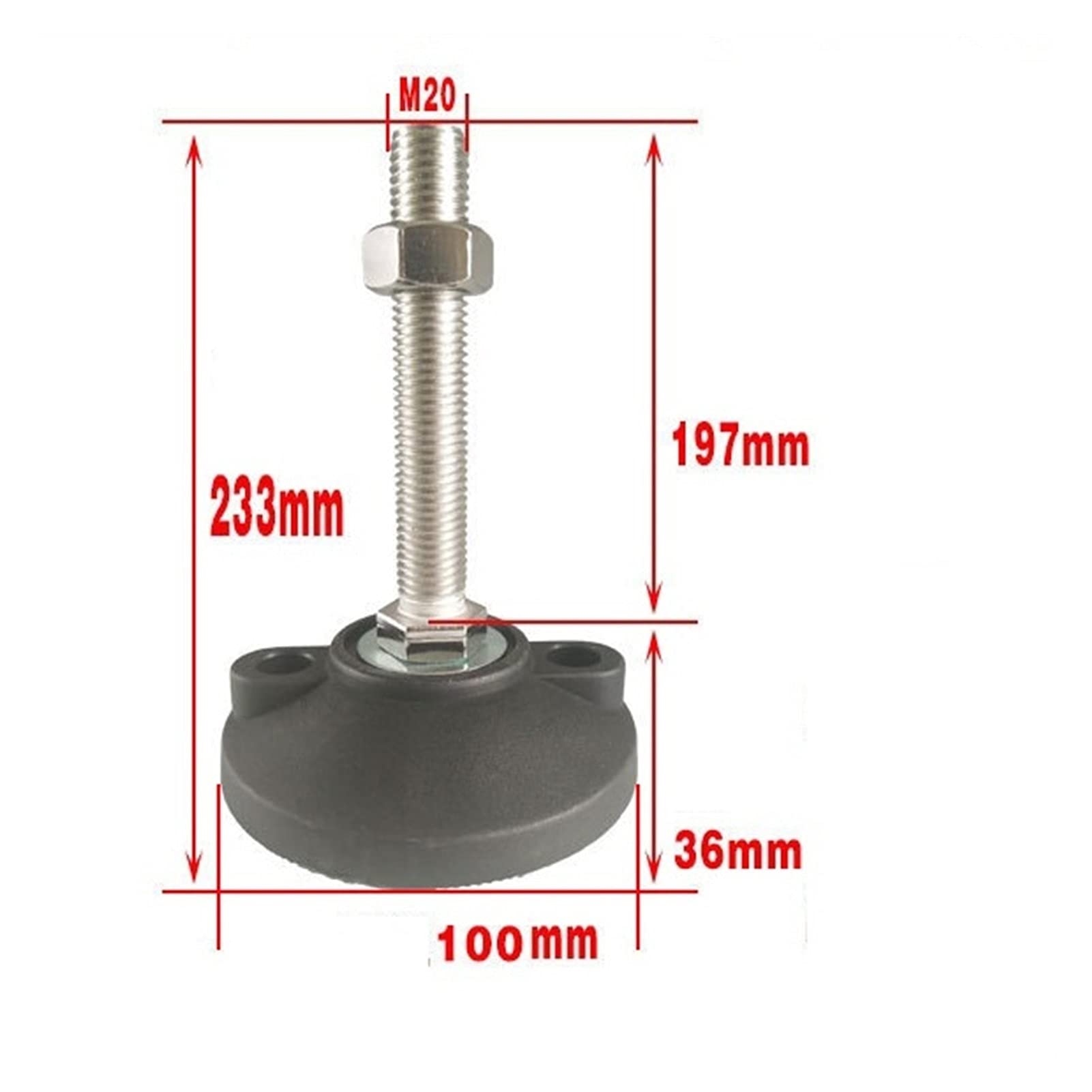 Niveladores de muebles, 6 patas niveladoras ajustables de alta resistencia con base de goma de 100 mm, roscadas for nivelación de muebles, maquinaria y equipos(D100*M16*100mm)