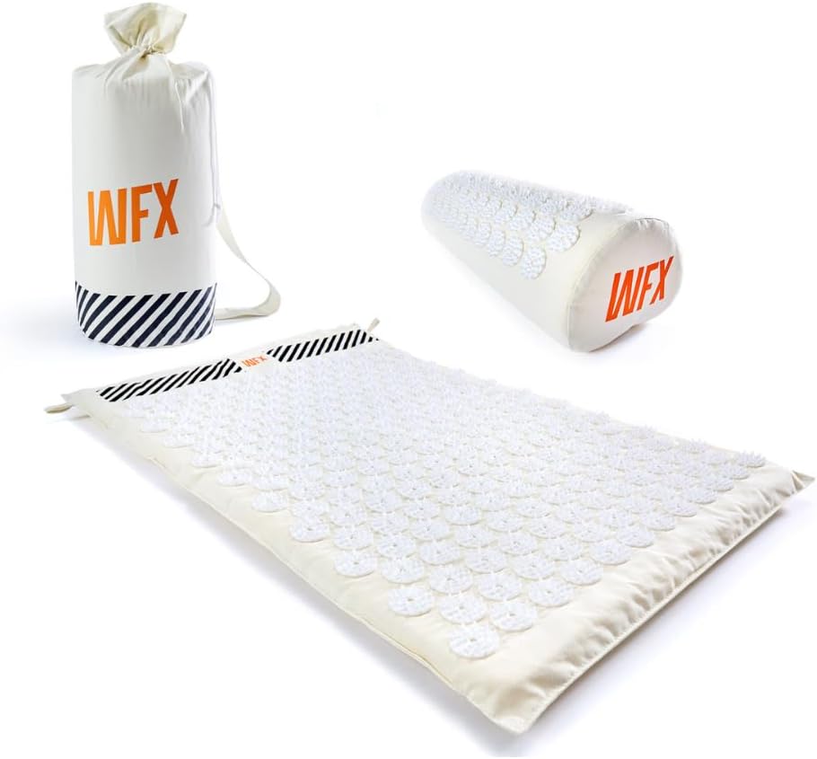 #DoYourFitness® x World Fitness Acupressure Set »Jimuta« - Acupressure Massage Mat + Acupressure Pillow + Bag - Pain Relief Therapy Muscle Back Neck with Travel Bag for Men and Women - White