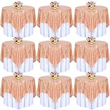 Moukeren 10 Pcs 50''x50'' Square Sequin Tablecloth Glitter Tablecloth Overlays Sequin Table Cover for Bridal Shower, Wedding Birthday, Wedding, Dessert, Banquet Decorations (Rose Gold)