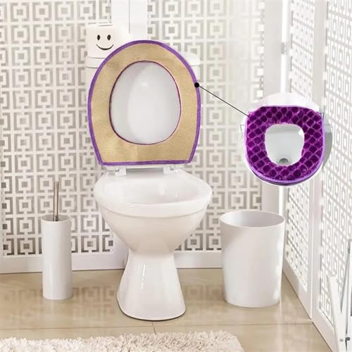 Cubierta de inodoro de felpa universal e impermeable con cremallera morada 5