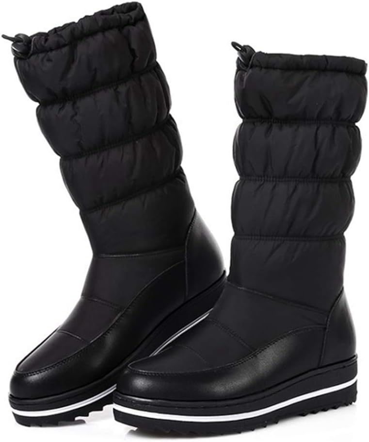MIOKE Women's Waterproof Rain Snow Boots Winter Fashion Mid Calf Fur Lined Platform Elastic Arctic Snow Boot