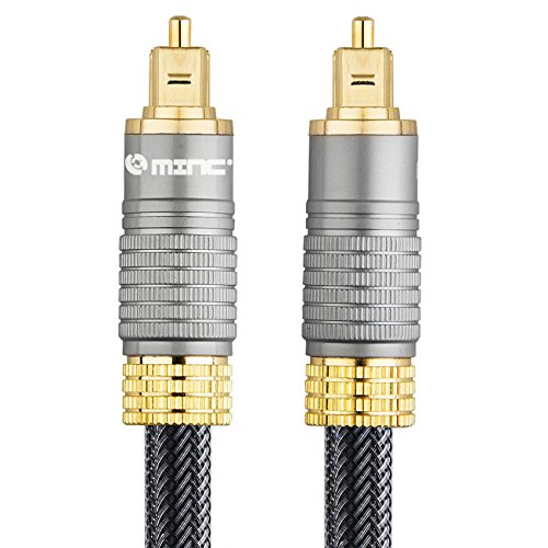 Minc Optical Digital Audio Cable 6.5 Feet - CL3 Rated.Home Theatre Fiber Optic Toslink JIS F05 Male to Male Gold Plated Metal Connectors.