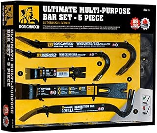 Roughneck ROU64961 Ultimate Multi-Purpose Bar Set - 5 Piece Set Including: Utility Bar (7in & 13in), Wrecking Bar (12in &15in) & Gorilla Bar (14in),Yellow - Black