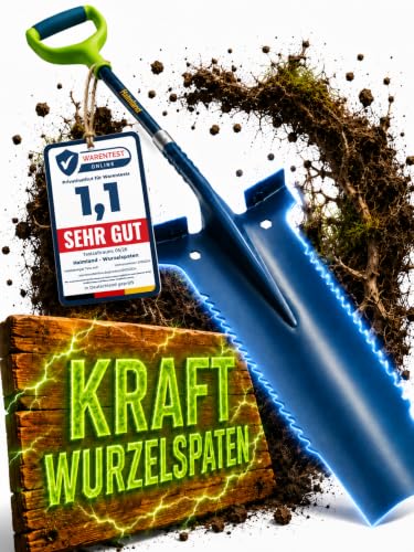 halmland Profi Wurzelspaten mit Spezialspitze auch für Harte Böden - durchtrennt Wurzeln | Spaten mit Wurzelsäge | robuster Spaten Garten aus Carbonstahl & Fiberglas | Schaufel für Gartenarbeit