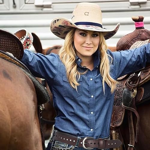 Women Vintage Floral-Carved Genuine-Leather-Belt Western-Country Cowgirl Belt with Metal Pin Buckle for Jeans Pants2