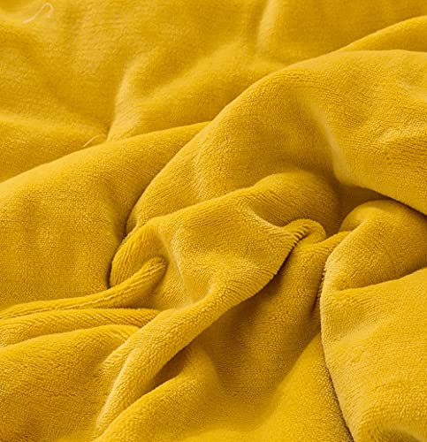 Karever Yellow Velvet Comforter Set King Solid Mustard Yellow Color Flannel Velvet Heavy Bedding Blanket Set All Yellow 3 Pcs Shaggy Soft Warm And Durable Flannel Comforter #TOP3
