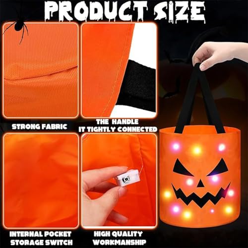 Halloween Kürbis Candy Bag,2 Stück LED Halloween Eimer für Süßigkeiten,Leuchtend Süßigkeiten Tasche,Trick Or Treat Bag Tasche Kinder,Kürbis Candy Tüten Geschenktasche für Party