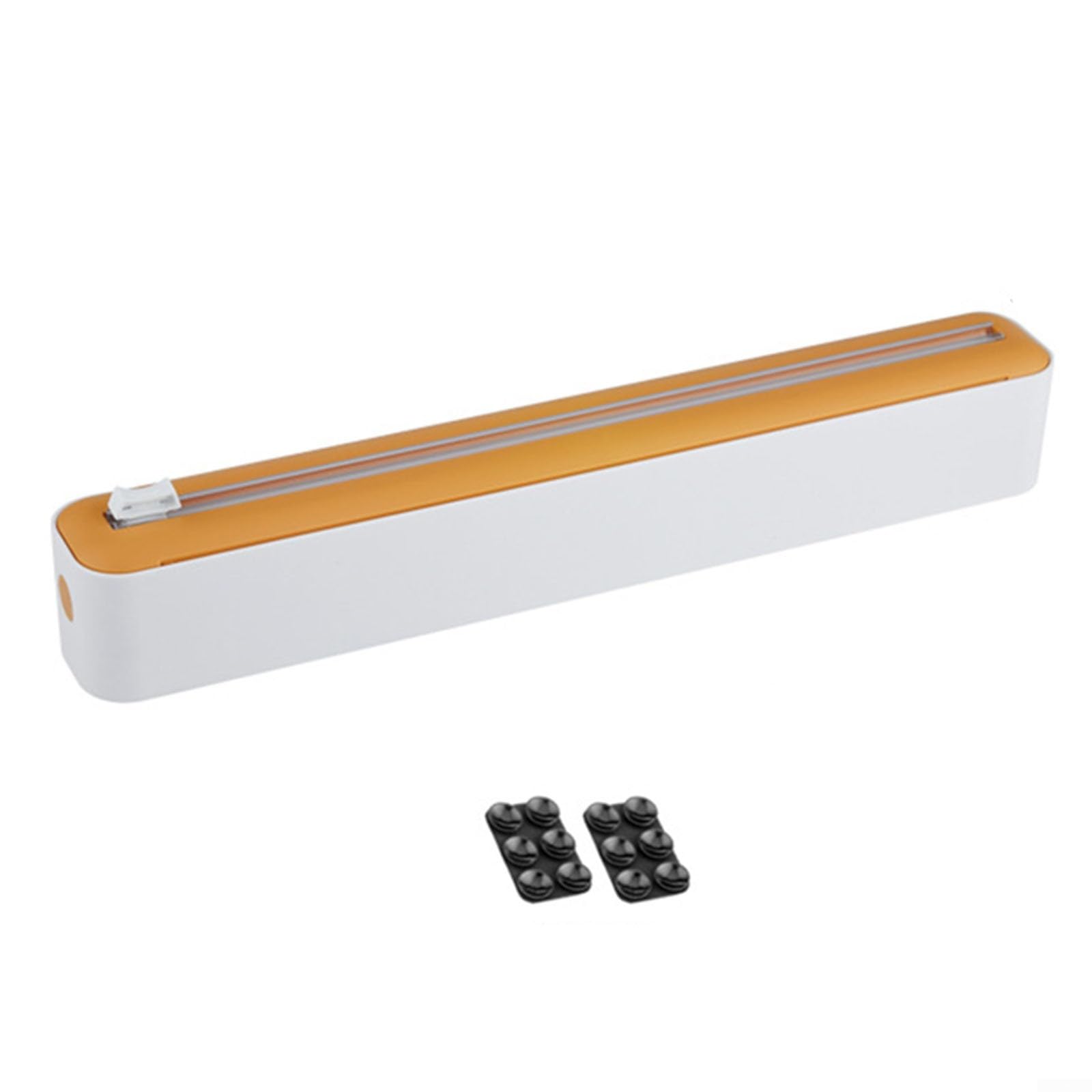 Dispensador de película adhesiva y cortador de plástico con cortador de diapositivas, dispensador de envoltura reutilizable de plástico para alimentos para cortar papel de plástico de alimentos